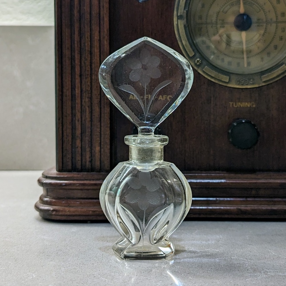 Vintage Cristallerie Oberursel Lead Crystal Etched Floral Perfume Glass Bottle